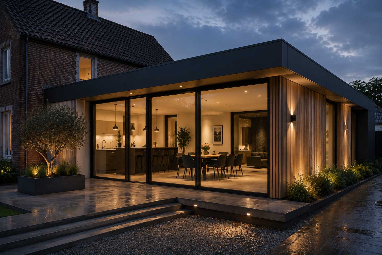 Moderne aanbouw aan een bestaande woning